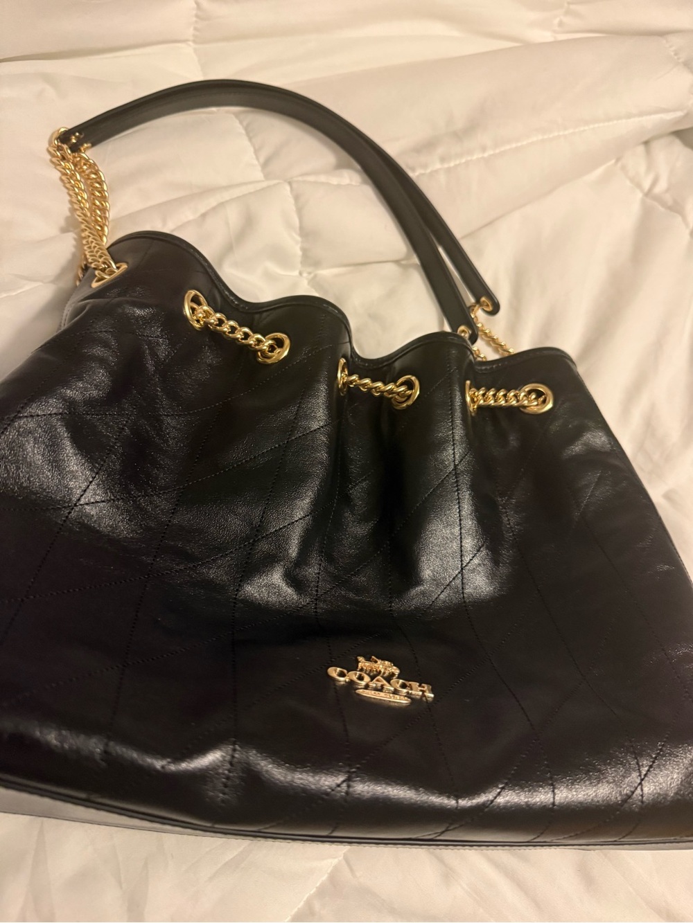 Coach Black Quilted Leather Shoulder Bag with Gold Hardware